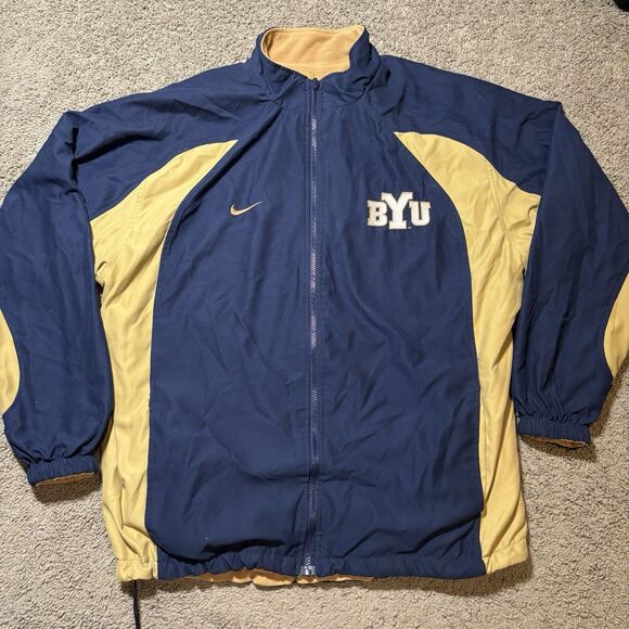 Vintage Nike Team BYU Cougars Jacket Men’s XL Reversible Full Zip Navy Blue - Picture 1 of 12